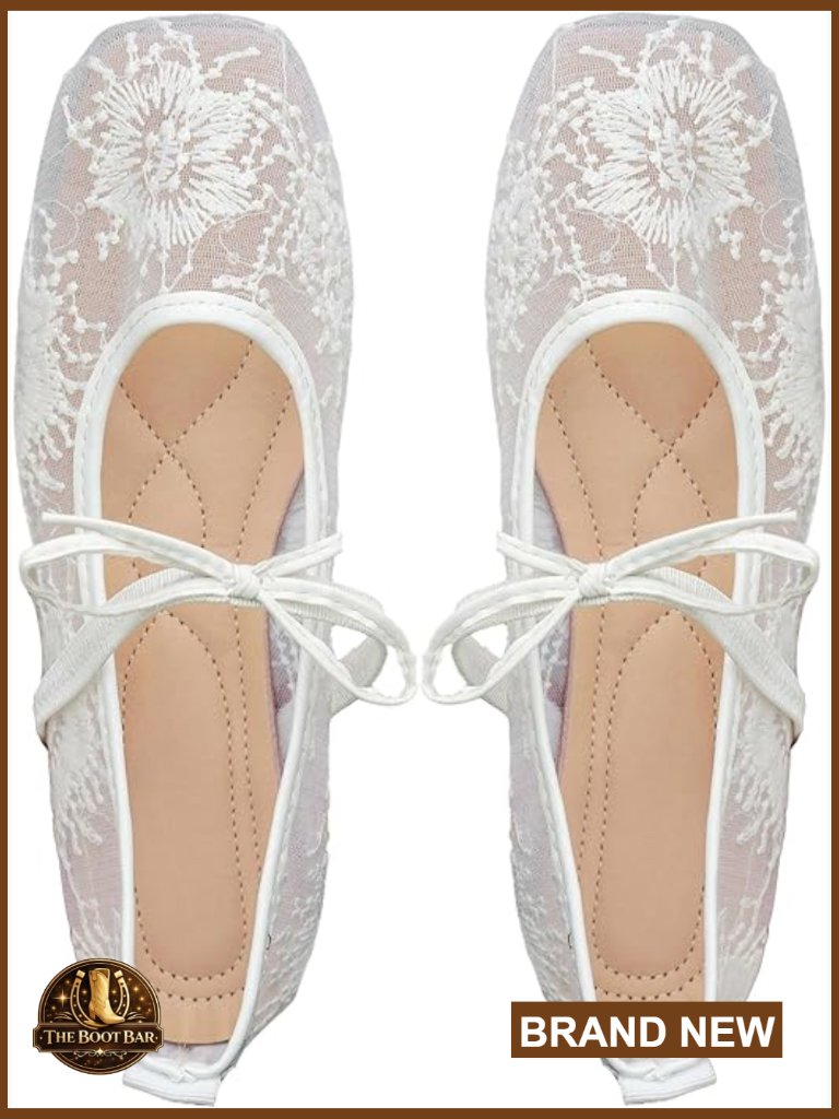 Floral Lace Mesh Ballet Flats Bow Dress Shoes